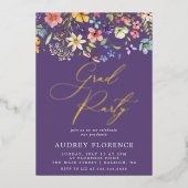 野モダン花フローラ写真卒業パーティー 箔招待状 (正面)