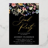 野モダン花フローラ写真卒業パーティー 箔招待状 (正面)
