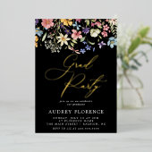 野モダン花フローラ写真卒業パーティー 箔招待状 (立ち正面)