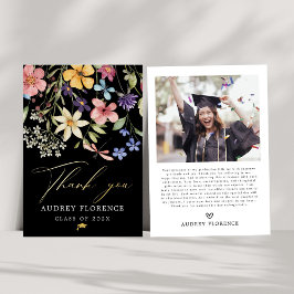 野モダン花フローラ写真卒業パーティー 箔招待状