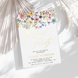 野モダン花フローラ写真卒業パーティー 箔招待状