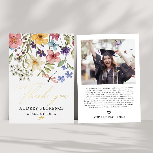 野モダン花フローラ写真卒業パーティー 箔招待状