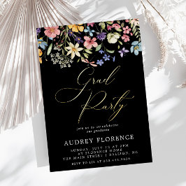 野モダン花フローラ写真卒業パーティー 箔招待状