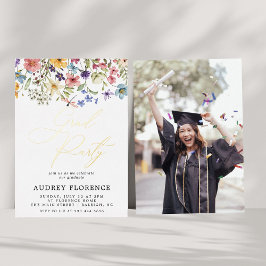 野モダン花フローラ写真卒業パーティー 箔招待状