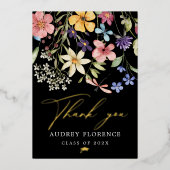 野モダン花フローラ写真卒業パーティー 箔招待状 (正面)
