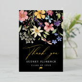 野モダン花フローラ写真卒業パーティー 箔招待状 (立ち正面)