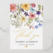 野モダン花フローラ写真卒業パーティー 箔招待状 (正面)