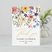 野モダン花フローラ写真卒業パーティー 箔招待状 (立ち正面)