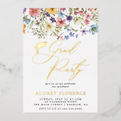 野モダン花フローラ写真卒業パーティー 箔招待状 (正面)