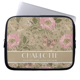 野モダン花植物茶色フローラモノグラム ラップトップスリーブ