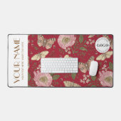 野モダン花植物赤フローラモノグラム デスクマット (キーボード&マウス)