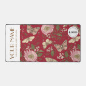 野モダン花植物赤フローラモノグラム デスクマット (正面)