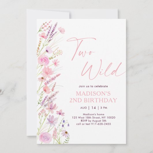 野モダン花2回目の誕生日 招待状 (正面)