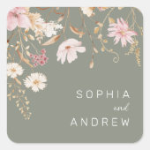 野モダン花 | Sage Green庭園の結婚式 スクエアシール (正面)