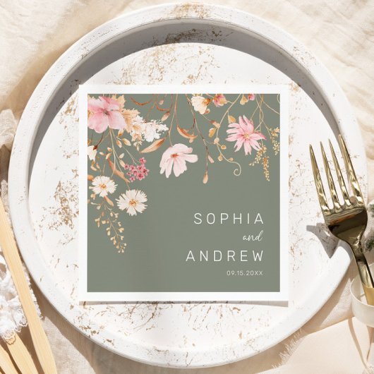 野モダン花 | Sage Green庭園の結婚式 スタンダードカクテルナプキン