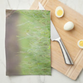 野原で見つめるブラウン・コヨーテの写真 キッチンタオル (四つ折り)