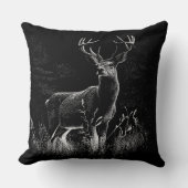 野原と木で囲まれた〔雄ジカの〕枝角を持つ鹿 クッション (正面)