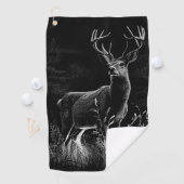 野原と木で囲まれた〔雄ジカの〕枝角を持つ鹿 ゴルフタオル (インサイチュ)