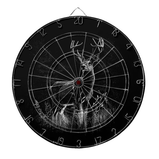 野原と木で囲まれた〔雄ジカの〕枝角を持つ鹿 ダーツボード (正面)