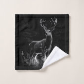 野原と木で囲まれた〔雄ジカの〕枝角を持つ鹿 バスタオルセット (ウォッシュタオル)