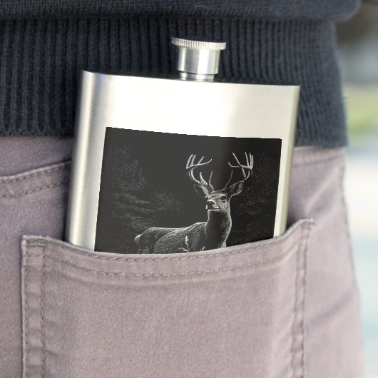 野原と木で囲まれた〔雄ジカの〕枝角を持つ鹿 フラスク (インサイチュ)