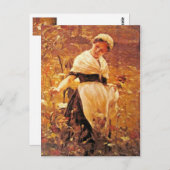 野原にいる女性 ポストカード (正面/裏面)