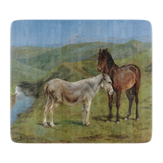 野原にライトグレーウマ科のの馬（家畜） カッティングボード (正面)