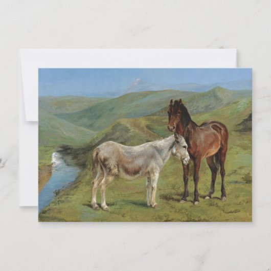 野原にライトグレーウマ科のの馬（家畜） カード (正面)