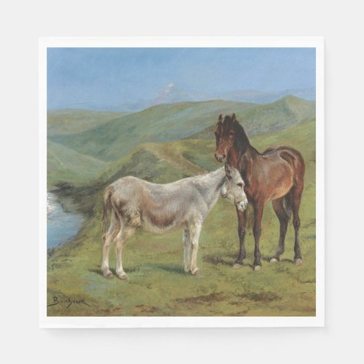野原にライトグレーウマ科のの馬（家畜） スタンダードランチョンナプキン (正面)