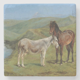 野原にライトグレーウマ科のの馬（家畜） ストーンコースター