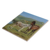 野原にライトグレーウマ科のの馬（家畜） タイル (側面)