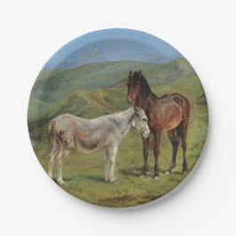 野原にライトグレーウマ科のの馬（家畜） ペーパープレート