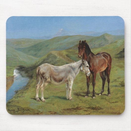 野原にライトグレーウマ科のの馬（家畜） マウスパッド (正面)