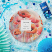 野原に咲く赤い水色のケシ結婚シ ペーパープレート (パーティー)