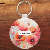 野原に咲く赤い水色のケシ キーホルダー (正面)