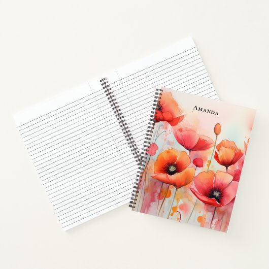 野原に咲く赤い水色のケシ ノートブック (内部)