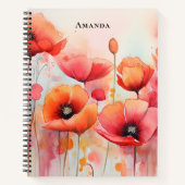 野原に咲く赤い水色のケシ ノートブック (正面)