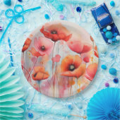 野原に咲く赤い水色のケシ ペーパープレート (パーティー)