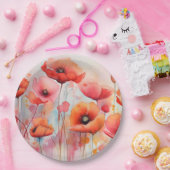 野原に咲く赤い水色のケシ ペーパープレート (パーティー)