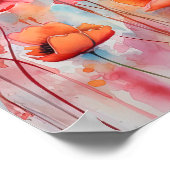 野原に咲く赤い水色のケシ ポスター (角)