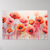 野原に咲く赤い水色のケシ ポスター (正面)