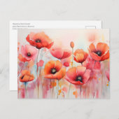 野原に咲く赤い水色のケシ ポストカード (正面/裏面)