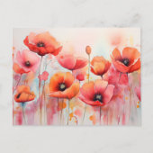 野原に咲く赤い水色のケシ ポストカード (正面)