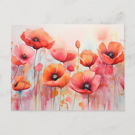 野原に咲く赤い水色のケシ ポストカード (正面)