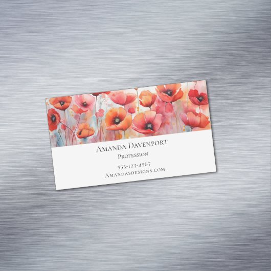 野原に咲く赤い水色のケシ マグネット名刺 (インサイチュ)