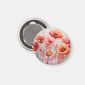 野原に咲く赤い水色のケシ マグネット (正面/裏面)