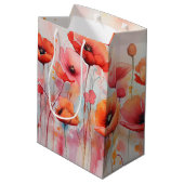 野原に咲く赤い水色のケシ ミディアムペーパーバッグ (裏面アングル)