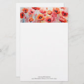 野原に咲く赤い水色のケシ 便箋 (正面/裏面)