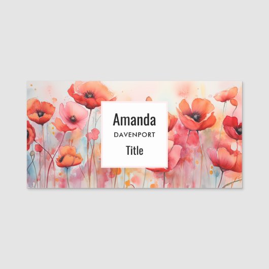 野原に咲く赤い水色のケシ 名札 (正面)