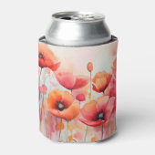 野原に咲く赤い水色のケシ 缶クーラー (缶正面)